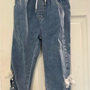 Blue Denim Pants with Pearl Accents 4-5t